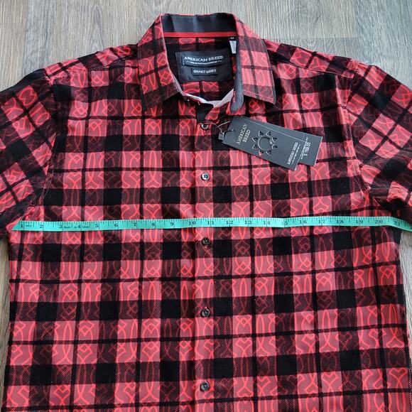 American Breed Red and Black Men's Short Sleeve Button Top Size Medium - Picture 7 of 7
